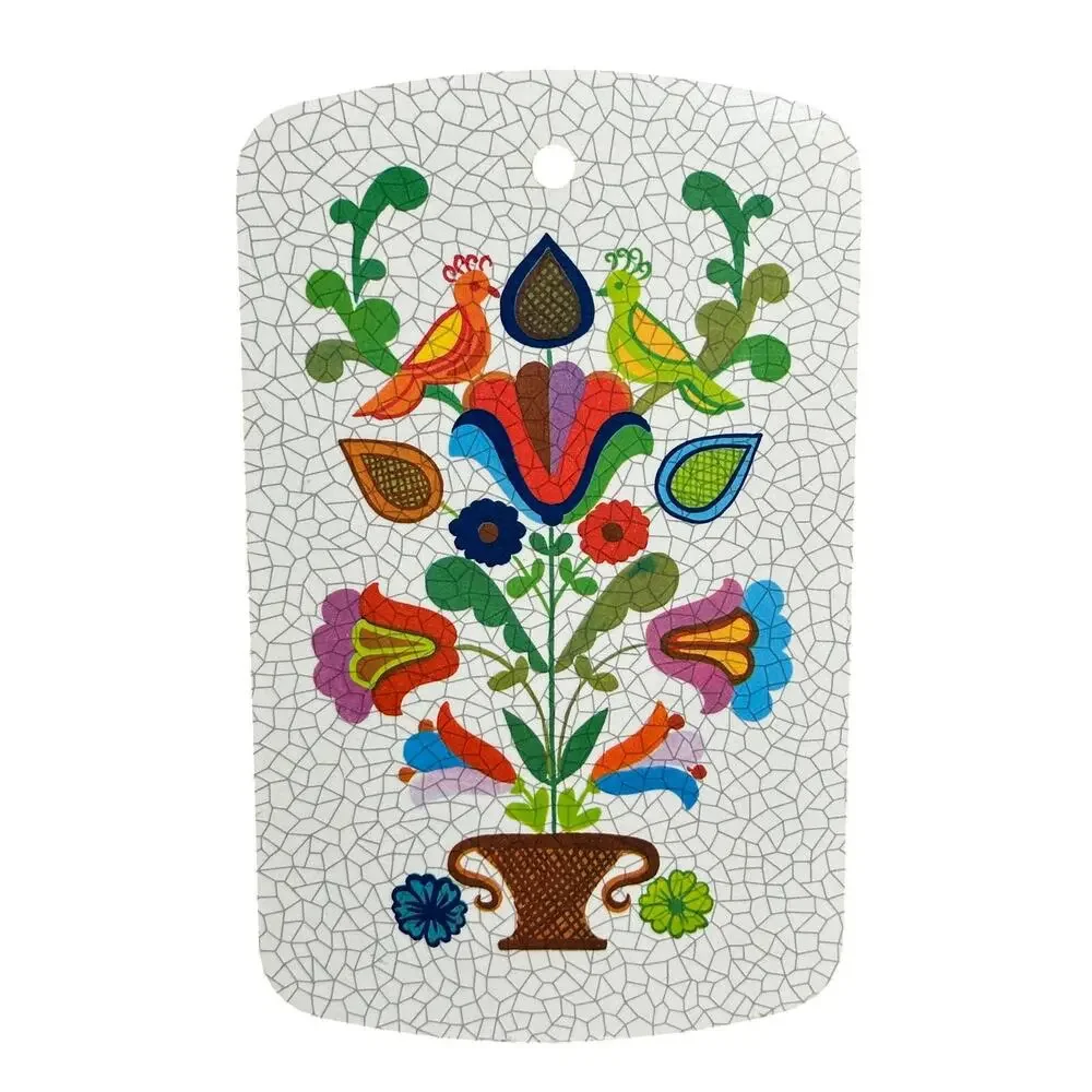 Vintage MCM folk art cutting board 9” snack tray charcuterie birds kitchen decor